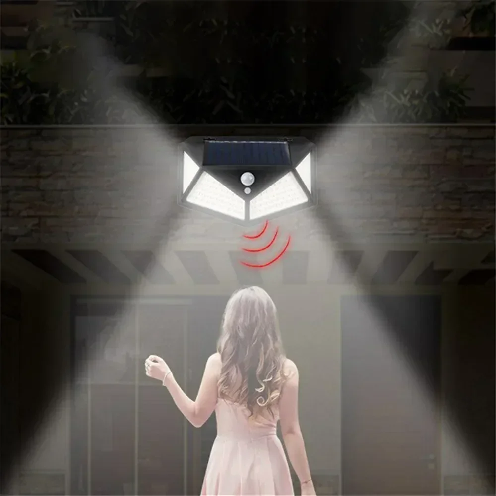 1/2/4pcs Solar Lights Outdoor 100 LED Solar Sensor Motion Light 3 Modes Outdoor Wireless Lamp Wall Lights