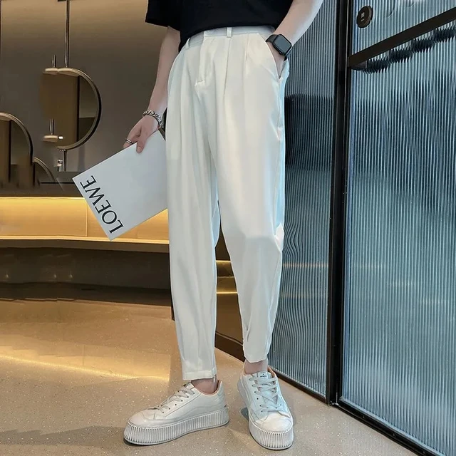 Spring Summer Casual Suit Pants Men Harlan Pants Korea Ninth Pants Fashion  Solid Simple Wild Vintage Loose Trousers Male 2023 - AliExpress