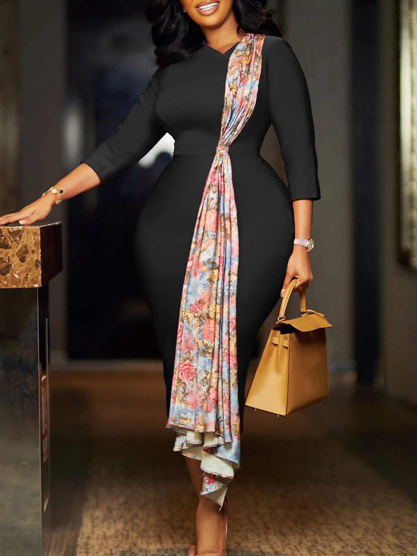 plus Size Elegant Pencil Skirt Dress for Women with Hip Slimming Design And  round Neck Slit Fashionable Temperament Bag Included - AliExpress
