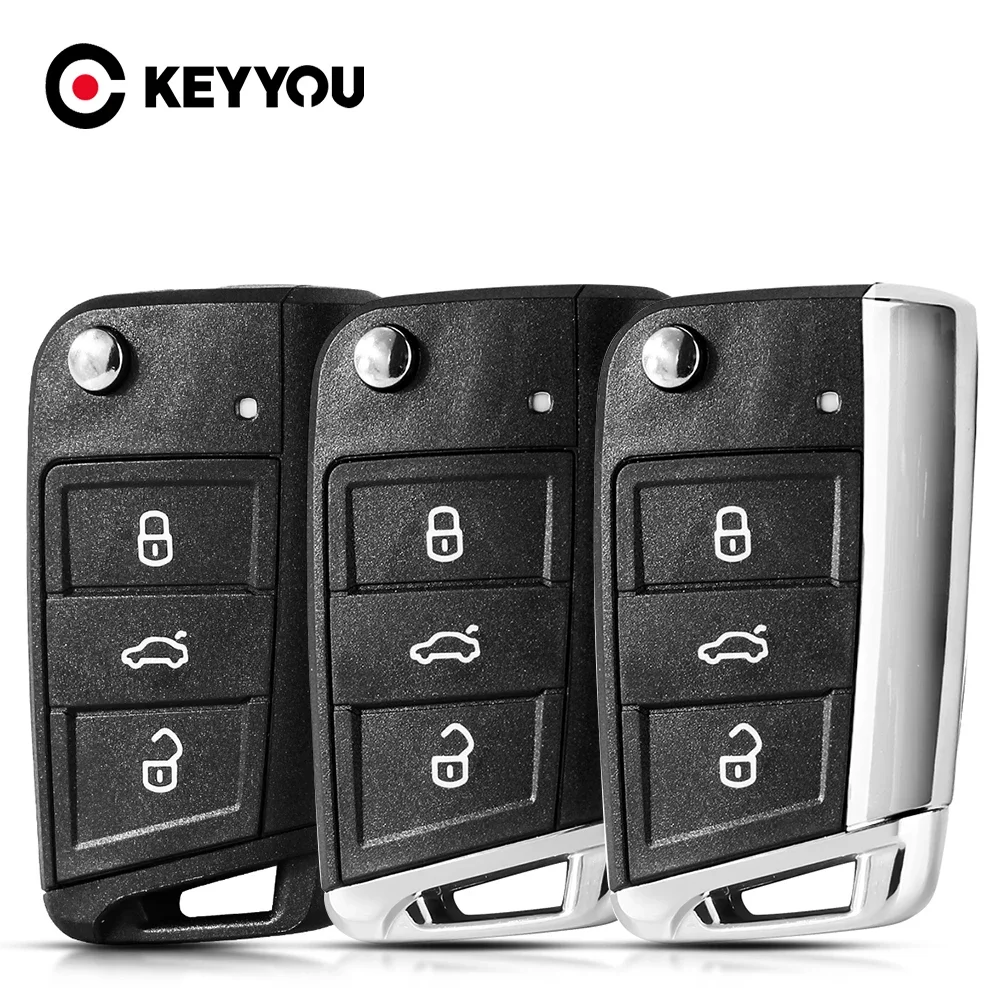 

KEYYOU Flip Remote Car Key Shell Case For Volkswagen VW Golf 7 MK7 Skoda Seat 3 Buttons HU66/HU162T Blade