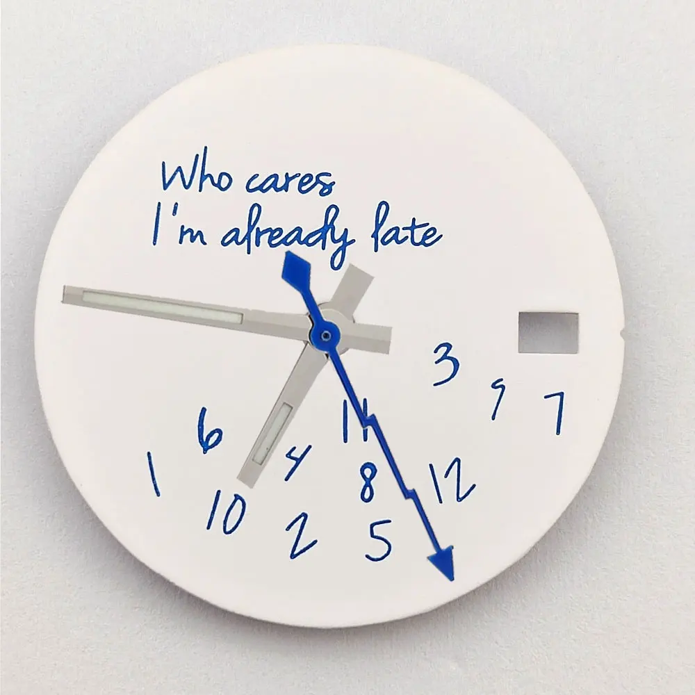 Whimsical White & Black 'Who Cares, I'm Already Late' Watch Dial