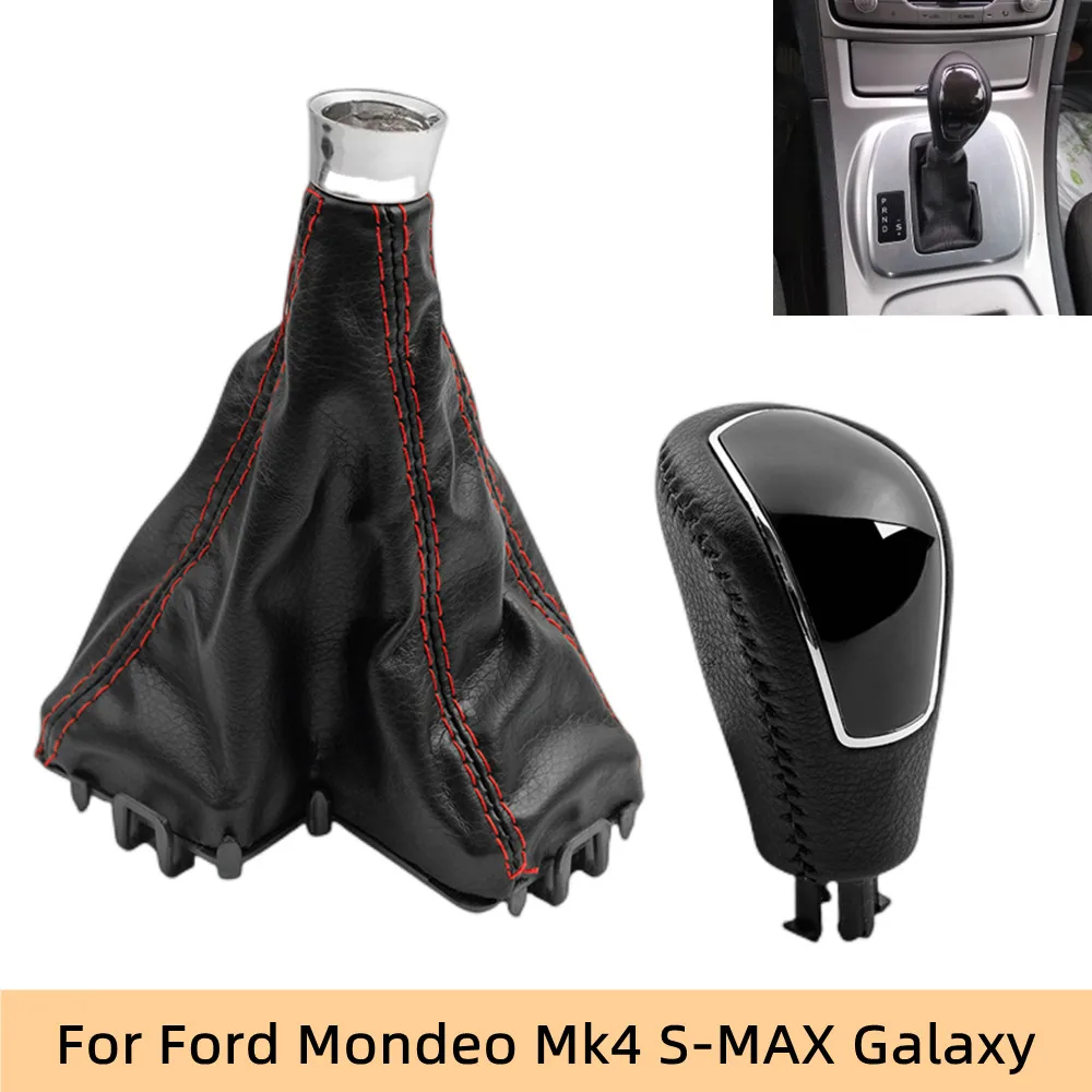 Automatico Auto Velocità Della Mano In Pelle Pomello Del Cambio Sfera Ghetta Boot Cover Per Ford Mondeo Mk4 S-Max Kuga Galaxy Mk1 Blk L