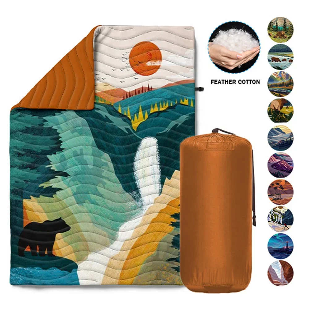 Quilting Nylon Water Resistant Camping Mat Blanket Winter Warm Lightweight Hiking Goose Down Blanket
