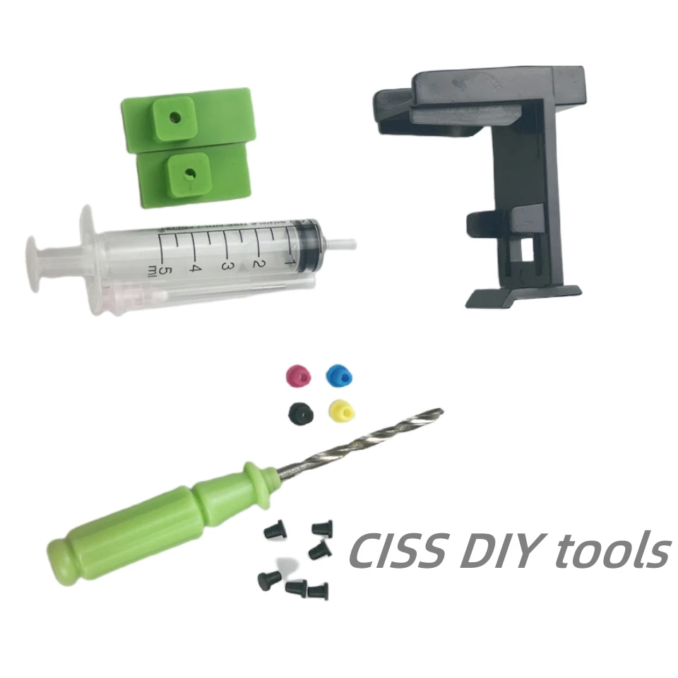 DIY CISS Ink Cartridge Rubber stopper Hand Screw Drill Cartridge Clip Rubber Pads Syringe Tool Kit For HP Printer Refill CISS