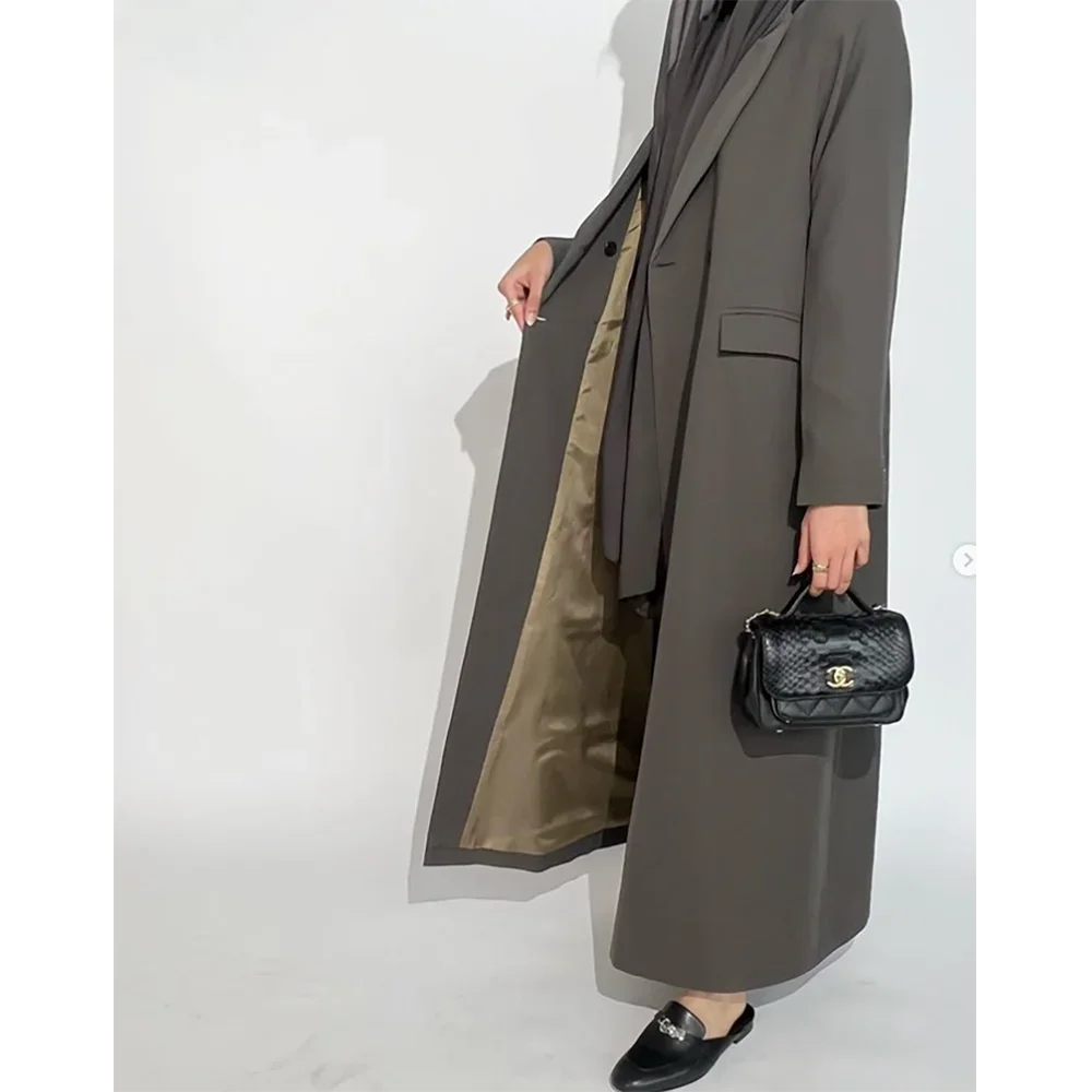 Arabic Robe Women Long Jacket Slim Double Breasted Female Daily Coat Formal Ankle Length Dress 3