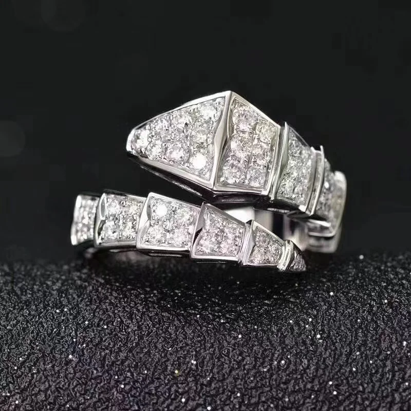 

Luxury Fashion High-end S925 Sterling Silver Platinum D Color Full Diamond Moissanite Snake Bone Ring For Women Jewelry Gift