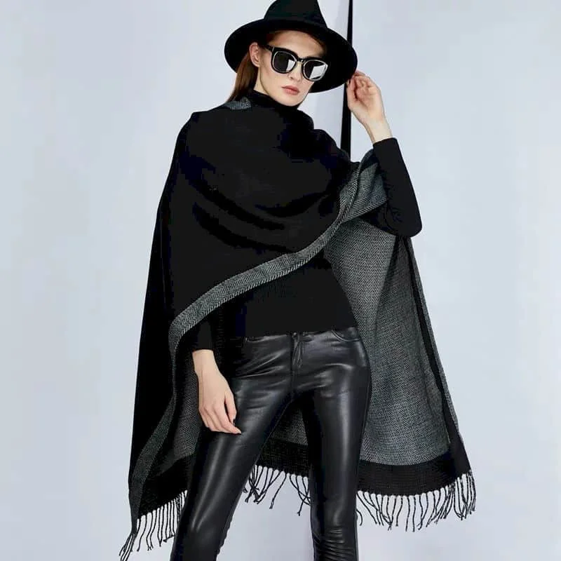 

Wraps Women Luxury Vintage Black Striped Cashmere-like Female Scarf Korean Style Winter Warm Pashmina Thick Shawl Free Shipping