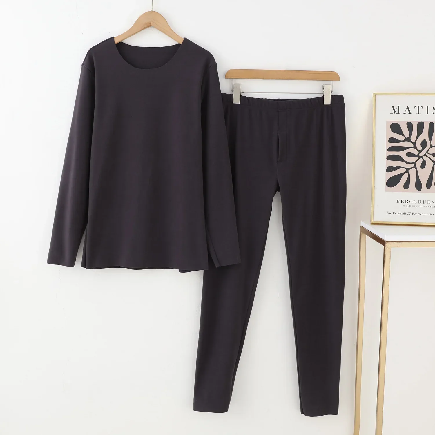 Autumn/Winter New Men's Warm Set Pajamas Long Sleeve Long Pants Two Piece Round Neck Double sided German Velvet Home Fur