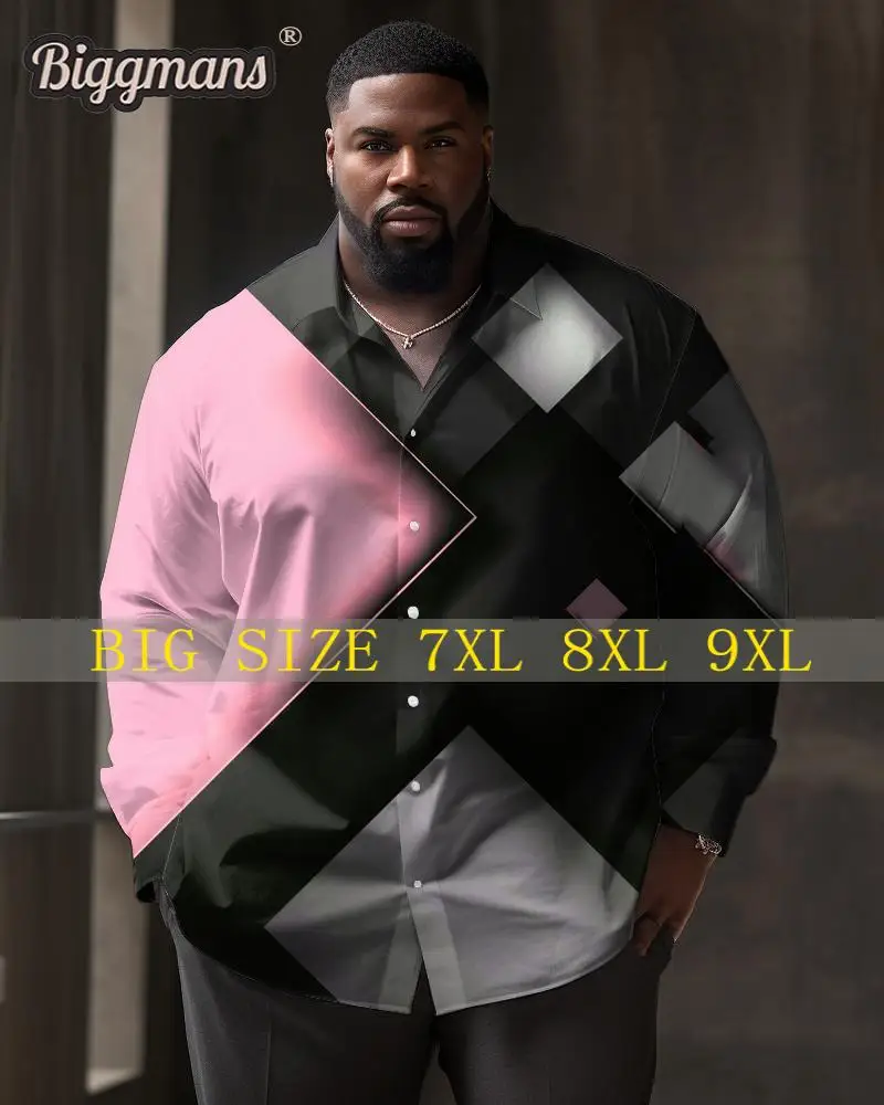 Biggmans Shirt for Men's Clothing Casual Striped Color Block Line Long Sleeve Lapel Long Sleeve Large Big Plus Size Suit L-9Xl