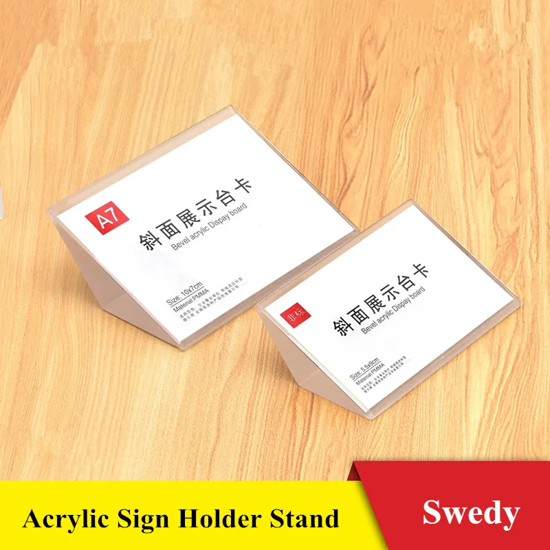 90x55mm Acrylic Sign Holder Display Stands Plastic Table Slant Menu Holder Counter Poster Price Label Card  Display Stand 210 148mm acrylic l shaped price tag display holder menu list label stands for sign stands poster racks