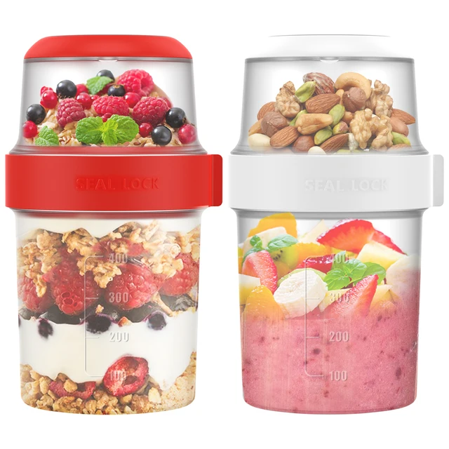 Tasses à flocons d'avoine pour petit déjeuner, 2 pièces, céréales, noix, yaourt, salade, pot, tasse à Sauce, couvercle, Bento Tuppers, bol alimentaire, boîte à déjeuner, Gadget de cuisine 1