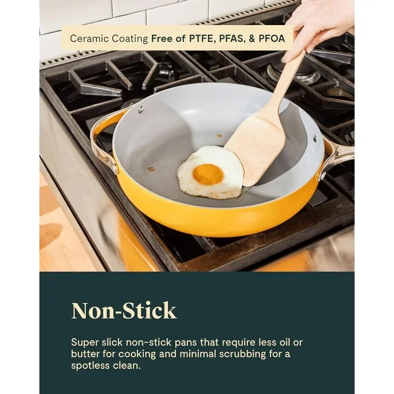 Caraway Nonstick Ceramic Cookware Set (12 Piece) Pots, Pans, Lids and Kitchen Storage - Non Toxic - Oven Safe & Compatible 5