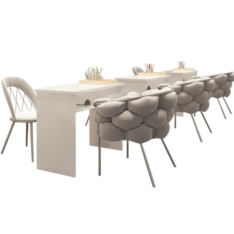 Modern minimalist solid wood storage single and double person nail table and chair set combination