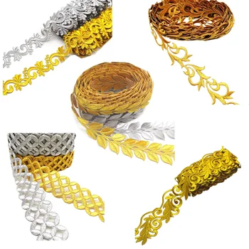 코스프레 드레스용 골드 자수 레이스 아플리케, 아이언 온 유럽 빈티지 DIY 의류 트림, 1 야드