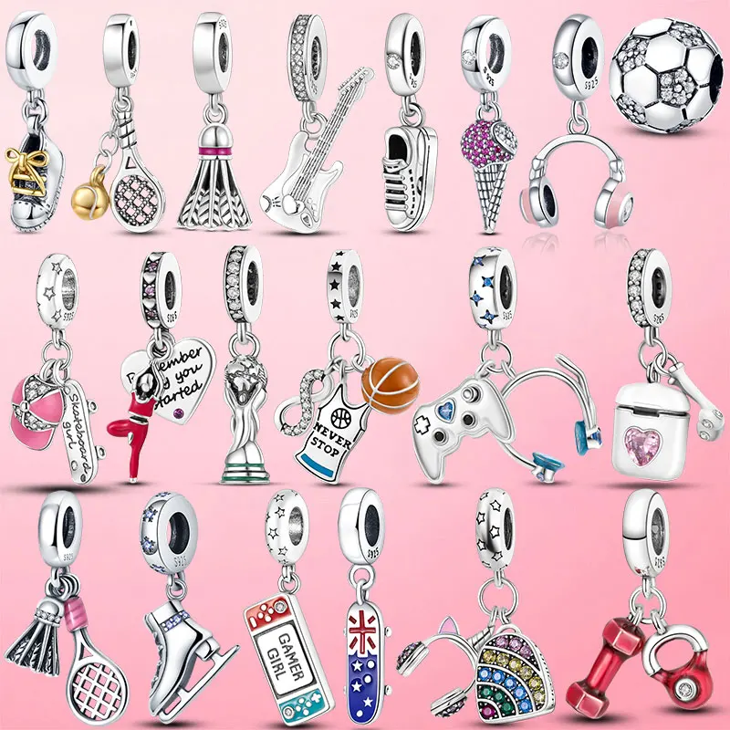 Sport Love Dangle Charms fit Pandora Bracelet Necklace 925 Silver Skate Shoes Football Beads