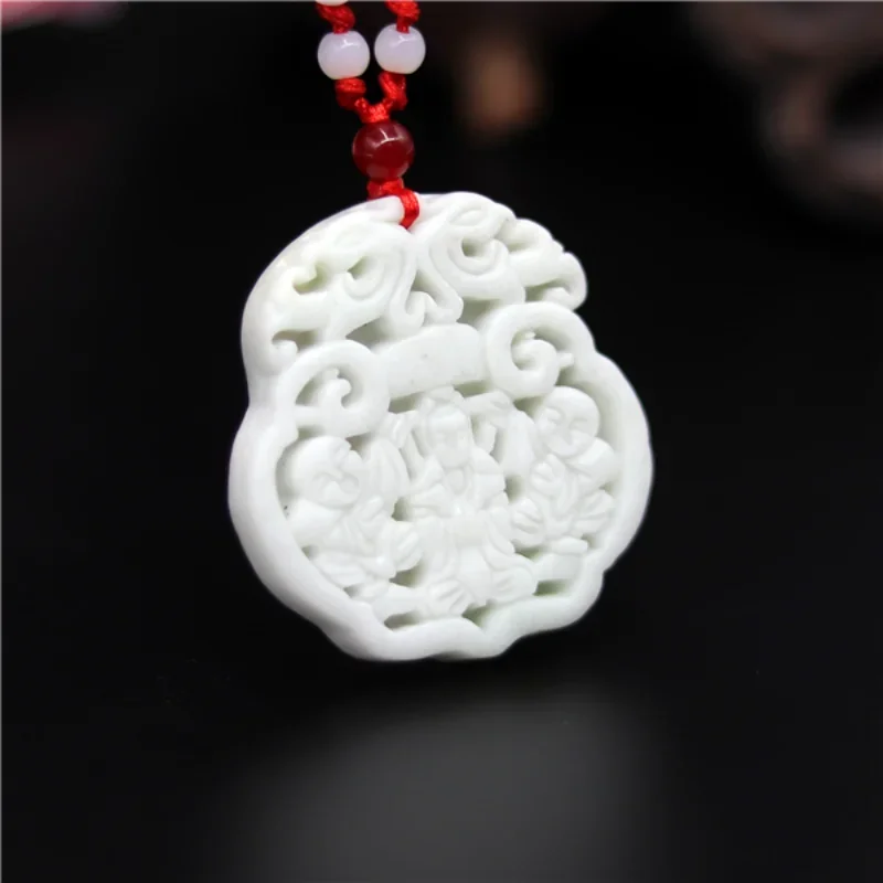 

Natural White Jade Carved Guanyin Boy Pendant Chinese Necklace Charm Jewellery Fashion Amulet Luck Gifts for Man Women New