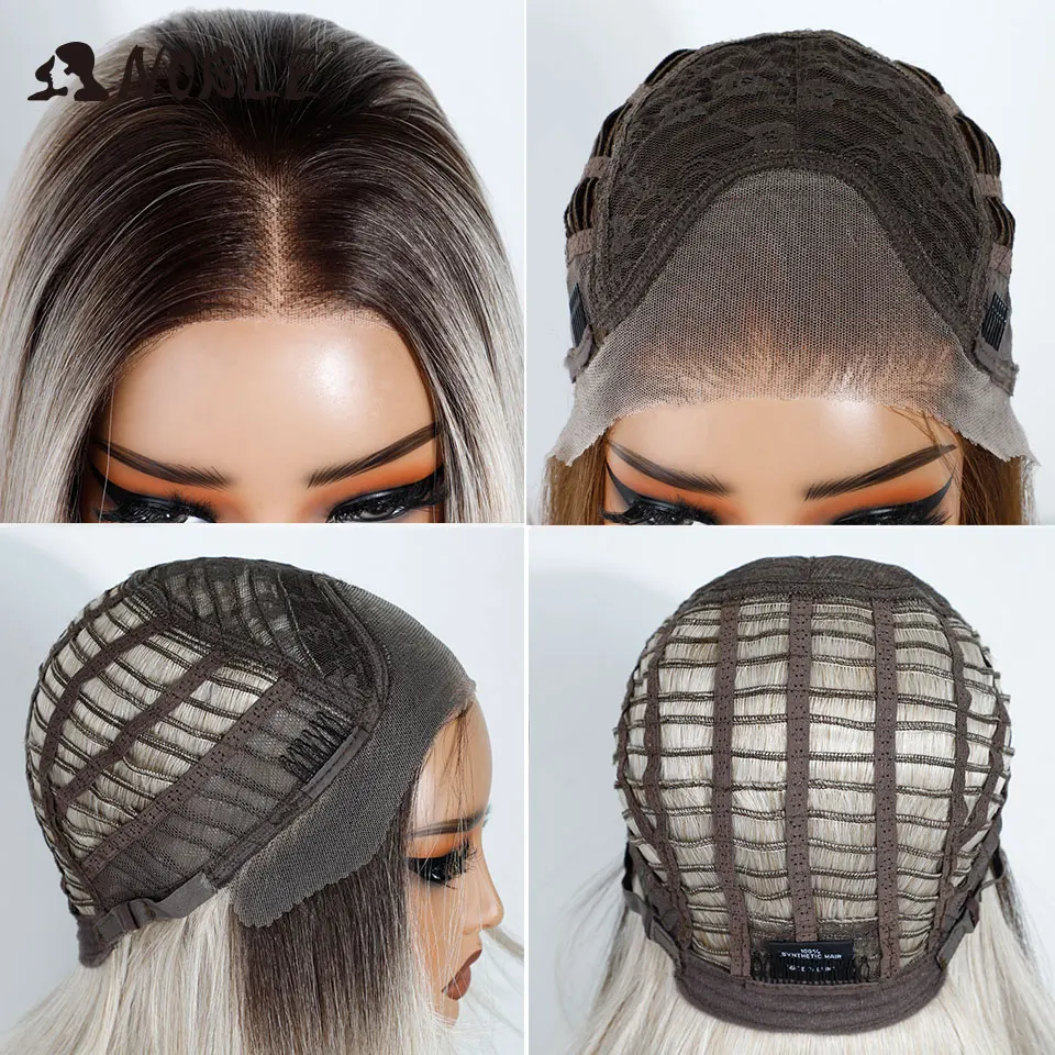 Noble Synthetic Lace Front Wigs For Women Straight Pre Plucked Layered Wig 13x3 Frontal Wigs Ombre Blonde White Cosplay Lace Wig
