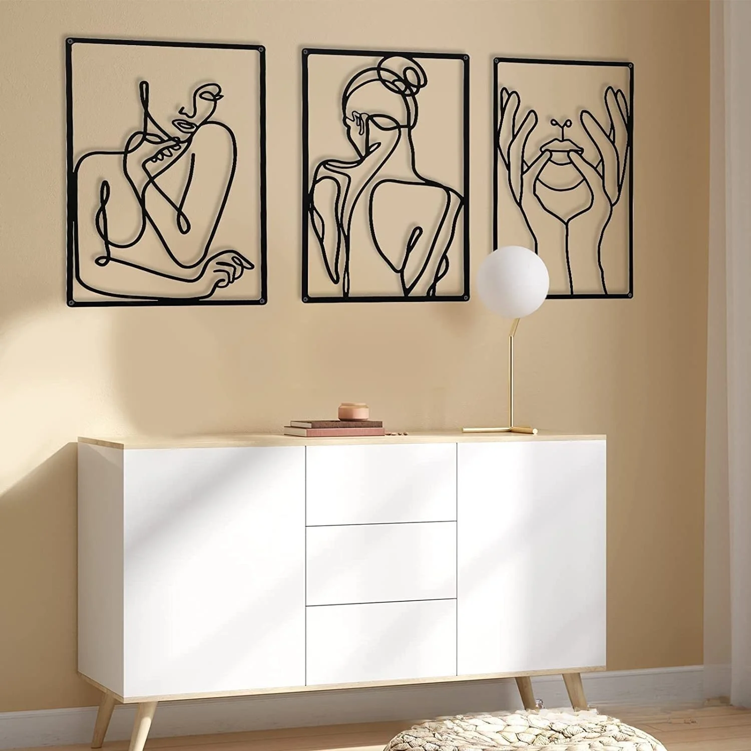 

3pcs Metal Abstract Wall Art Decor Stunning Line Drawing Decor Kitchen, Bathroom, and Living Room Wall Decor Metal Wall Hanging