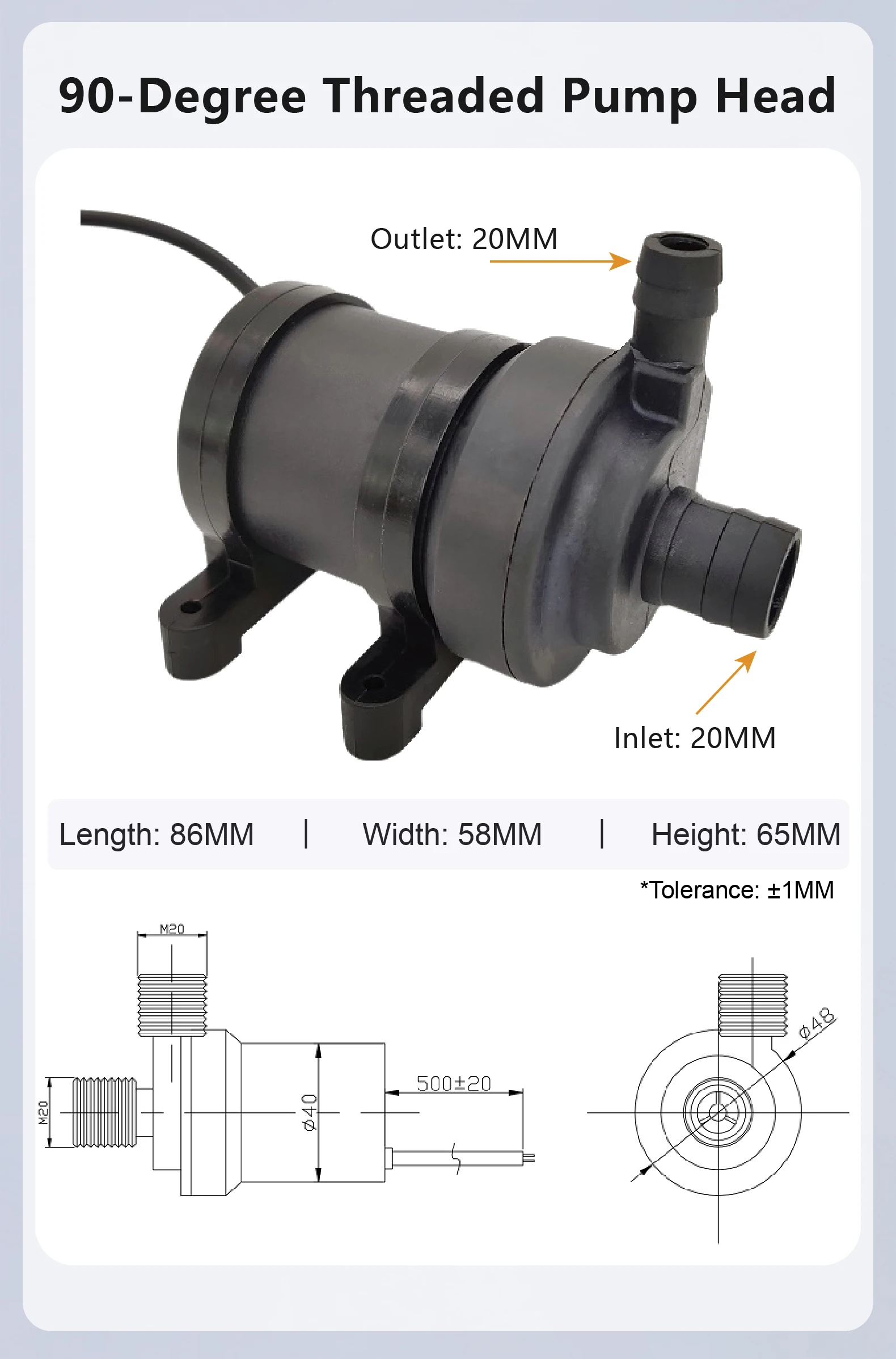 3805 12V 24V Brushless DC Water Pump 12L/min with 90/180 Degree Thread Micro Cen
