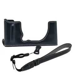 Premium PU Leather Protective Camera Half Body Case Cover (Black2 with strap)