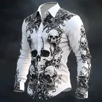 Hip Hop crâne imprimé chemise hommes Streetwear 2025 à manches longues hauts urbain à la mode graphique t-shirt décontracté coupe ample vêtements gothiques 1