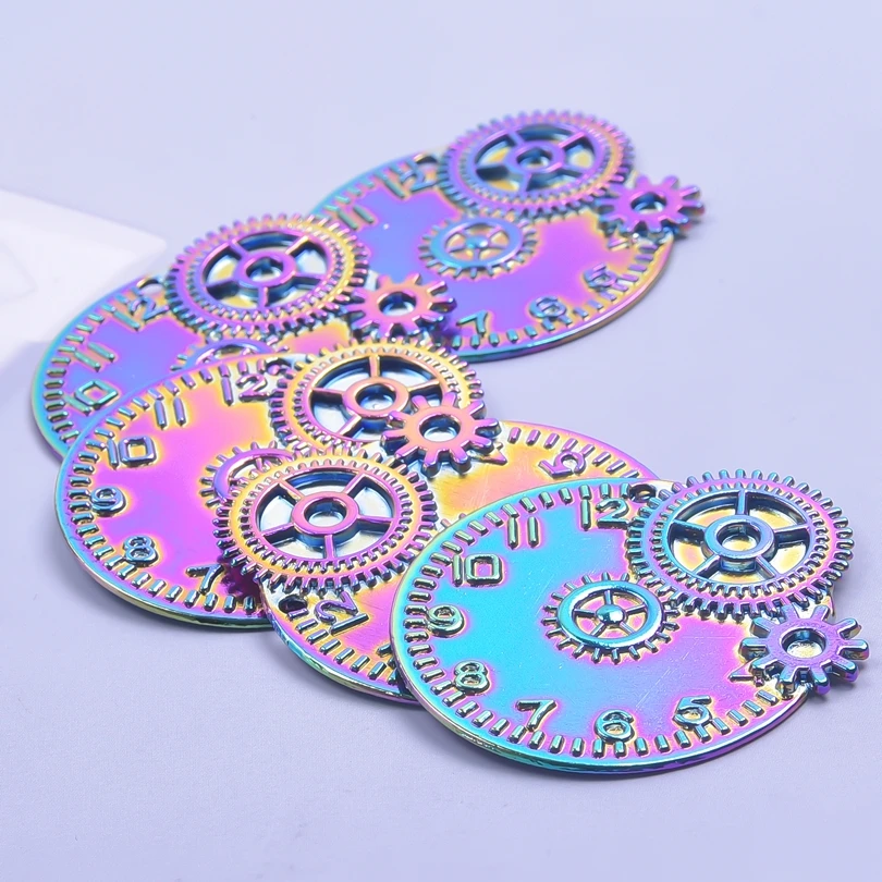 

5PCS Rainbow Charm Steampunk Gear Dial Plate Trendy Alloy Large Pendant Jewelry Making Diy Craft Necklace Bulk Item Wholesale