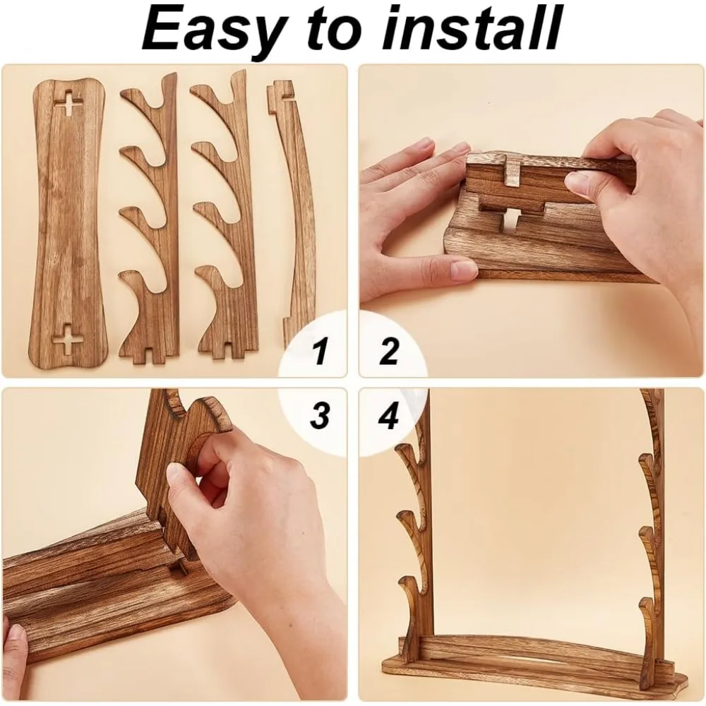 1Set Sword Stand Wooden Sword Katana Holder Stand Desktop Display Saber Display for Flute SwordTan Color