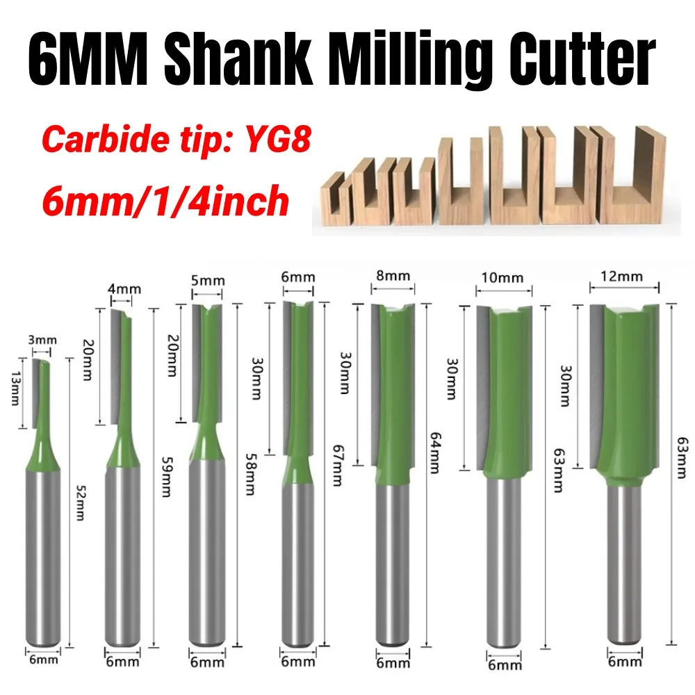 

1pc 6mm Shank Straight Bit Tungsten Carbide Single Double Flute Router Bit Wood Milling Cutter For Woodwork Tool