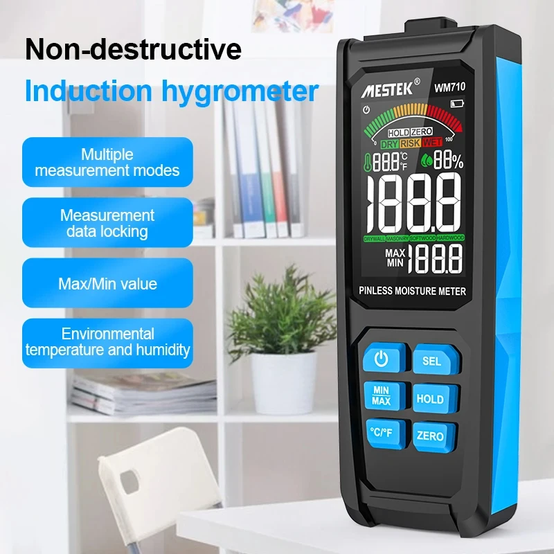 Pinless Digital Wood Moisture Meter Ambient Temp Humidity Test Non-destructive Inductive Hygrometer Wall Timber Damp Detector wood moisture meter