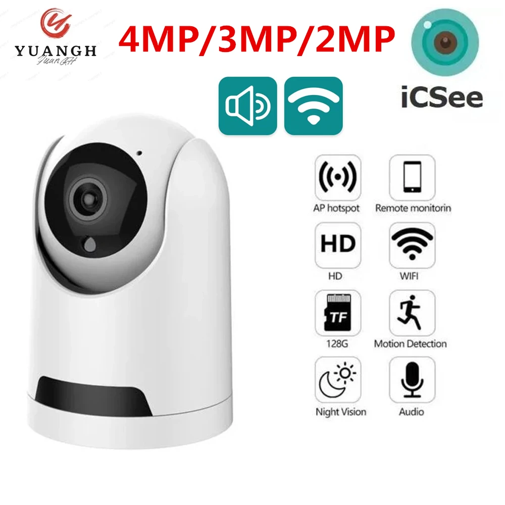 4MP ICSee WIFI Cameras Wireless Indoor CCTV Two Ways Audio Smart Home Security MINI Camera Color Night Vision