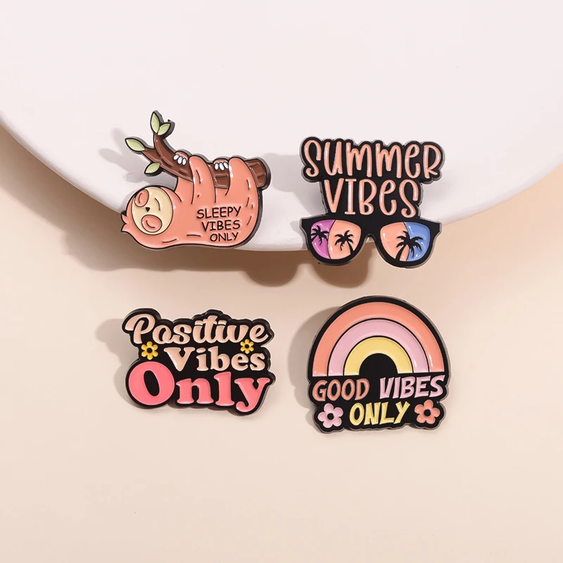 

Good Summer Positive Vibes Sloth Sleep Enamel Pin Rainbow Sunglasses Vacation Style Brooch Decorative Lapel Badge Gift