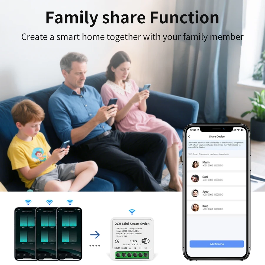 100-240V 16A 미니 Tuya WiFi 스마트 스위치 1/2CH 지능형 인터럽터 릴레이 차단기는 Google 홈 Alexa Smart Life 앱과 함께 작동합니다.