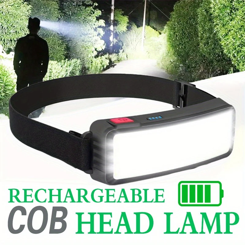 Puissante lampe frontale LED COB type-c lampe de poche Rechargeable batterie intégrée pêche en plein air Camping lanterne torche étanche
