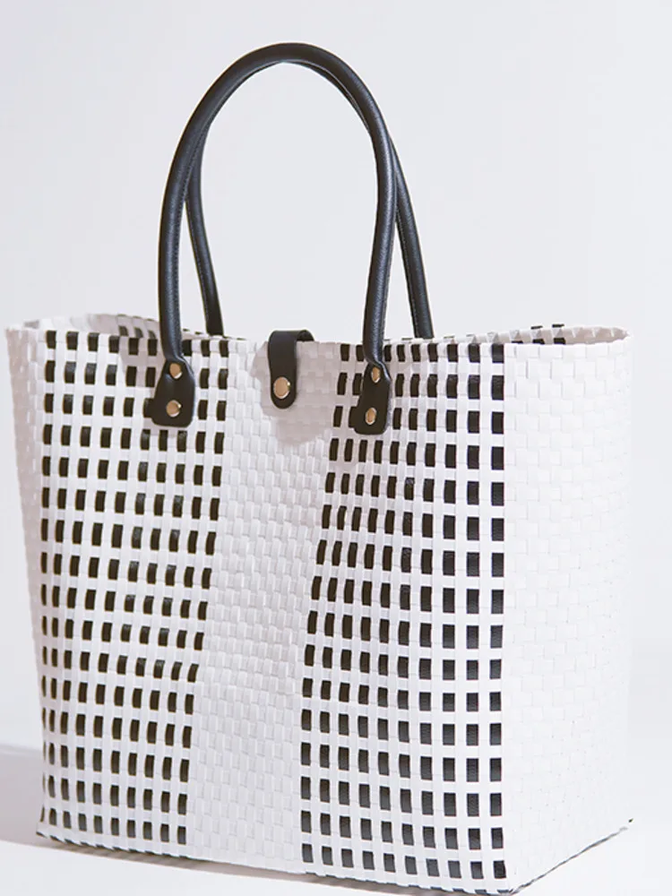JNMC Splicing Contrasting Color Women's Buckle Woven Vegetable Basket Shopping Bag