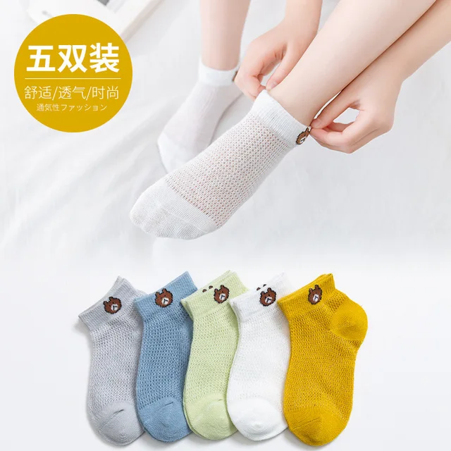 5 Pairs/lot 0-12Y Children Ultrathin Mesh Socks Baby Boys Girls Summer Cute Cotton Breathable Thin Soft Boat Socks Kids Socks A09-KSXX