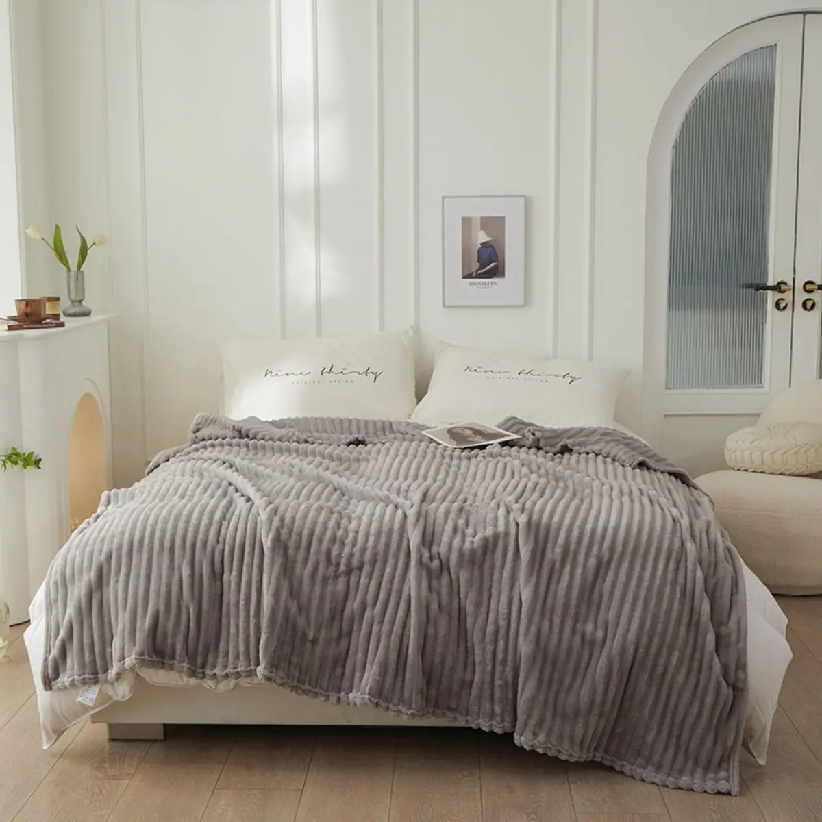 New milk velvet widened striped blanket (single layer double sided) air conditioning blanket multifunctional cover blanket 3