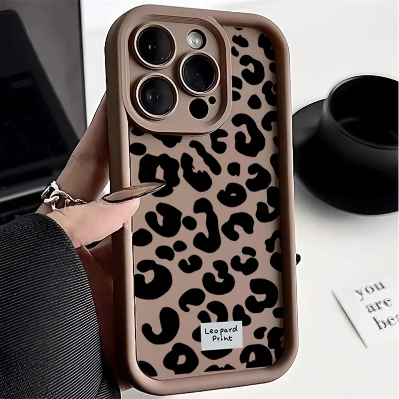 Luxury Retro Black Brown Leopard Print Matte TPU Phone Case — Anti-Falling Cover