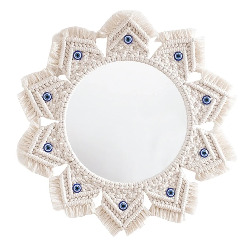 

Round Macrame Decorative Wall Mirror for Boho Home Decor Makeup Aesthetic Living Room Bedroom Christmas Wedding Deco