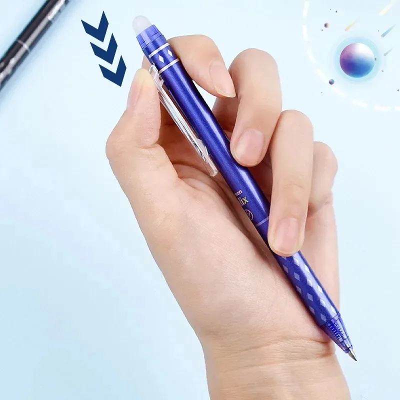 0.5mm 개폐식 지울 수 있는 젤 펜 세트(리필 포함) 검정색 파란색 젤 잉크 내장형 지우개 사무용품 시험 문구 키트