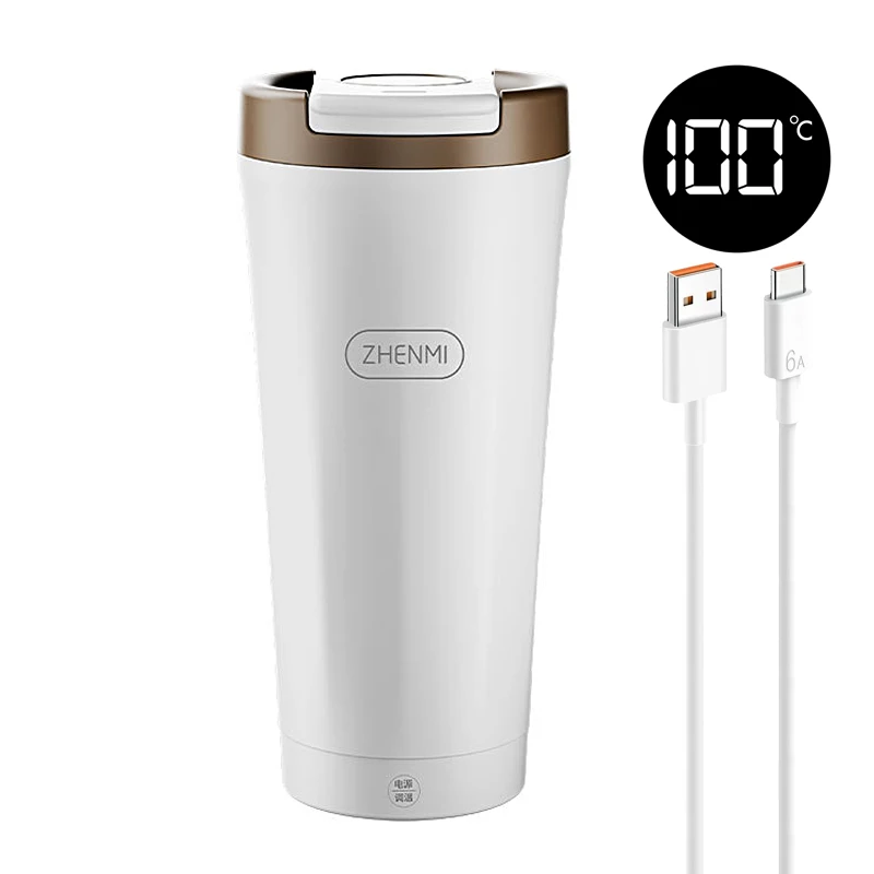 USB 100℃ Boiling Water Thermostatic Electric Heating Bottle Intelligent Display 12V 24V 5V Type-C Car Travel Outdoor Warmer Cup