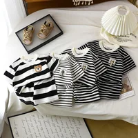 Children's Suit 2PCS Set New Summer Short Sleeve +Shorts Striped Boy Girl Child T-shirt Baby Clothes Children's Clothing 1