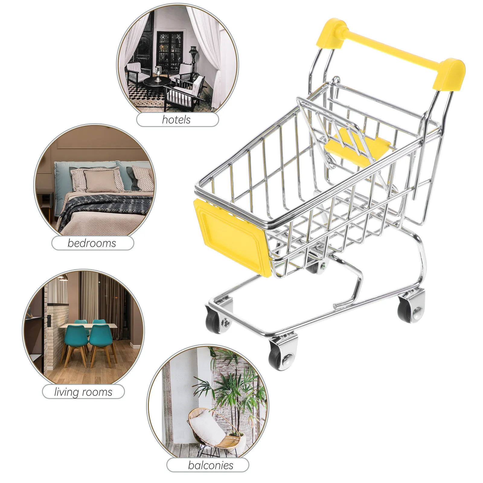 귀여운 미니 쇼핑 카트 보관 바구니 데스크탑 정리함 내구성 있는 금속 플라스틱 사무용품 홀더 (펜, 화장품, 소품용)