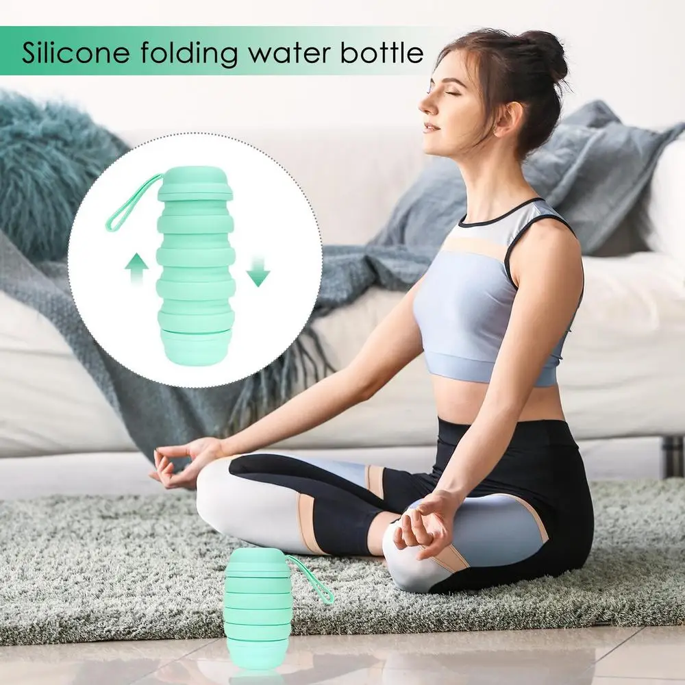 500ML Silicone Water Bottle Foldable Leak Proof Portable Sports Travel Water Bottles For Outdoor Travel Gym Hiking