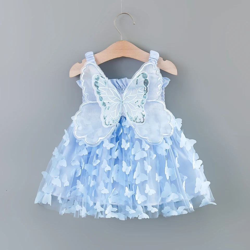 Girls Summer Butterfly Wings Princess Dress