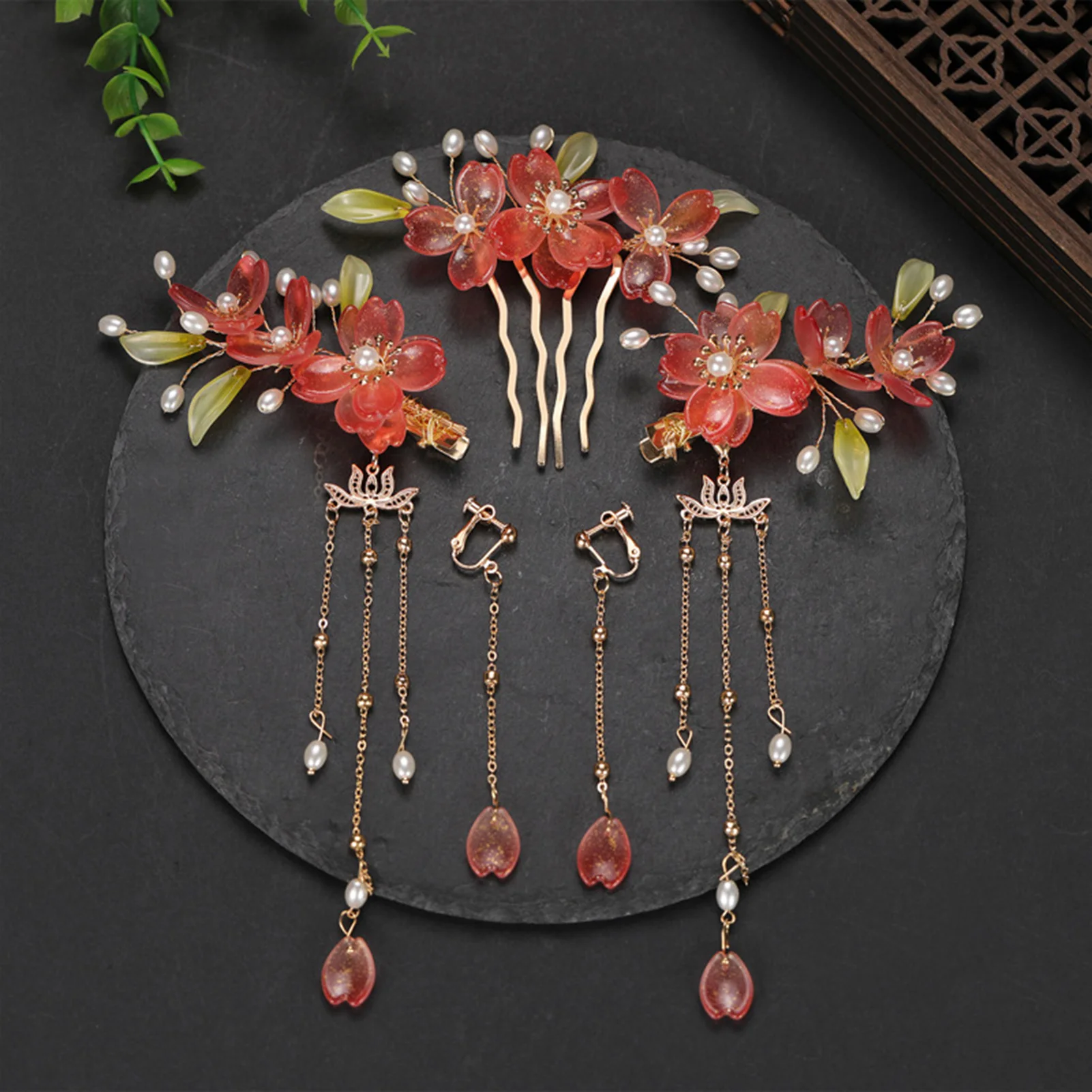 Vintage Hairpin Tiaras Wedding Accessories Tassel Floral Pearl Hair Stick Forks Chinese Hanfu Hair Accessories Jewelry