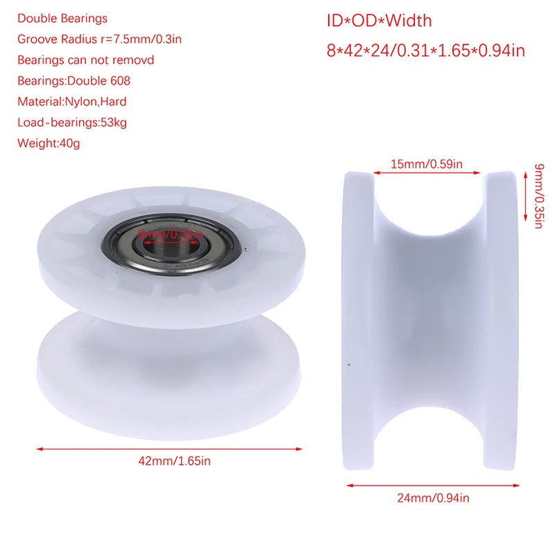 1 Pz Puleggia Meccanica Ruota Scanalata 608Zz Doppio Cuscinetto Puleggia Rotante Ruota Ruota Rotonda Rullo 8*42*24Mm