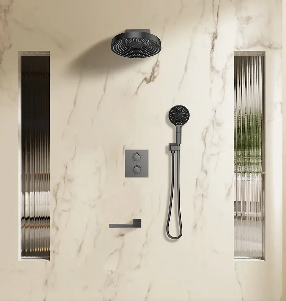 VGX Concealed Thermostatic Shower System Set Temperature Digital Display Shower System Rainlfall Bathroom Shower Faucet Set