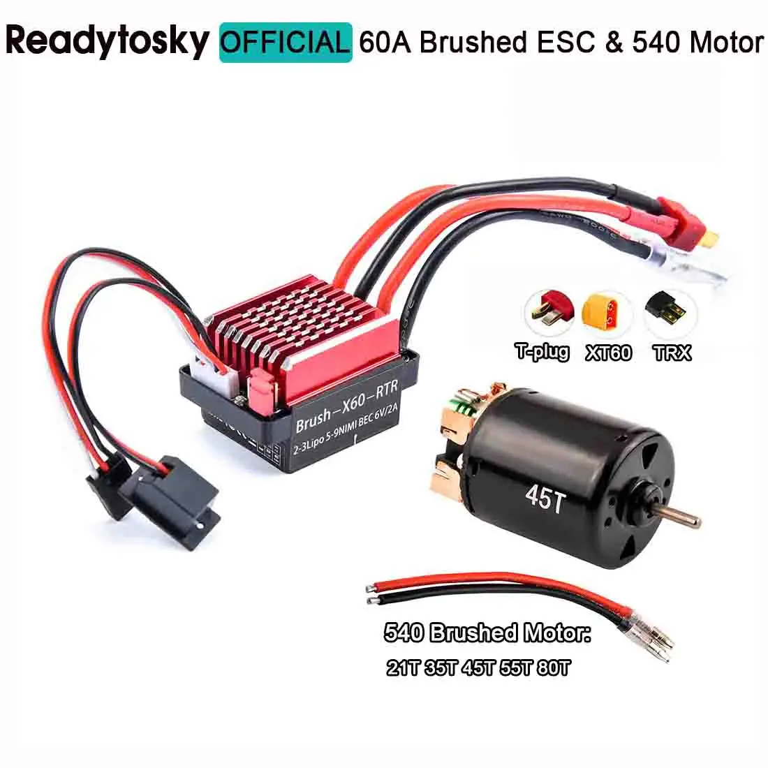 

60A матовый ESC + 540 мотор щетки 21T 35T 45T 55T 80T для 1/10 RC автомобиля TRX TRX4 TRX6 D90 HSP Redcat 4WD грузовик монстр Гусеничный