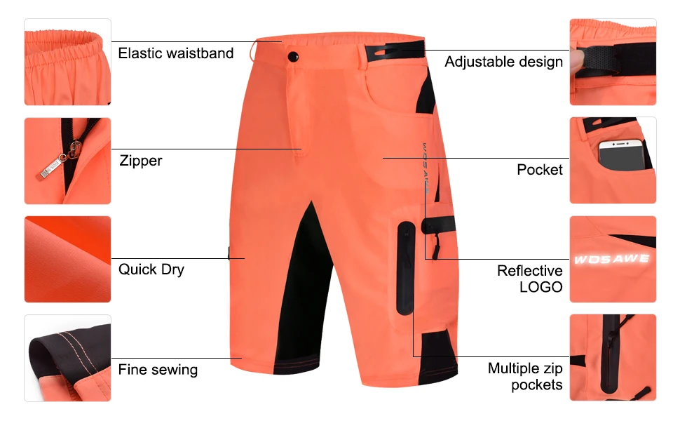 Mountainbike-Shorts mit lockerer Passform, mehrere Taschen, MTB-Shorts, schnell trocknend, Downhill-Fahrrad-Rennshorts, Sommershorts, leicht, ohne Polsterung – Detail 6