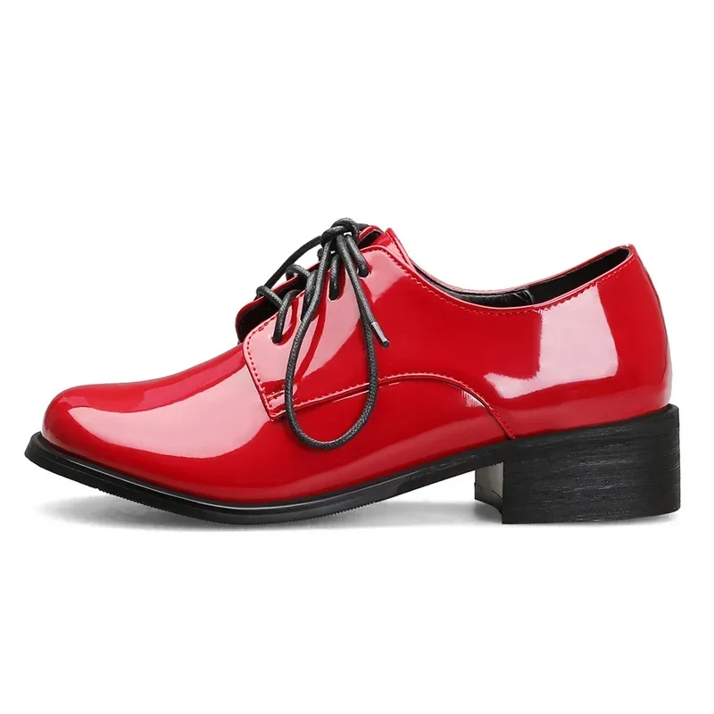 

Spring Oxford Shoes for Women Patent Leather Desinger Flats Loafer Casual Elegant Walking Shoes Female Lace Up Size 48